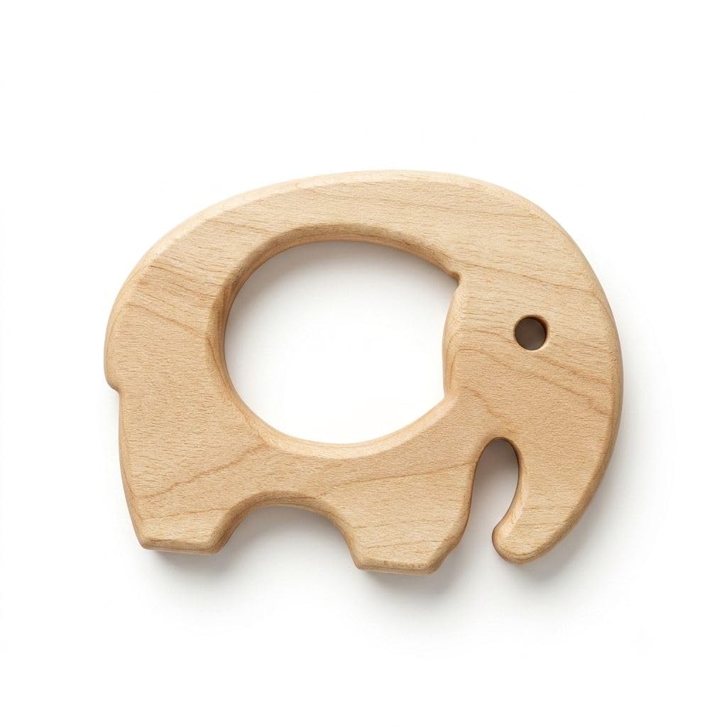 FRESH FUSION Premium Wooden Elephant Baby Teether, Natural Wood Teething Ring, Ergonomic Easy Grip Design, Montessori Inspired Toy for Newborns, Babies & Toddlers-image-22