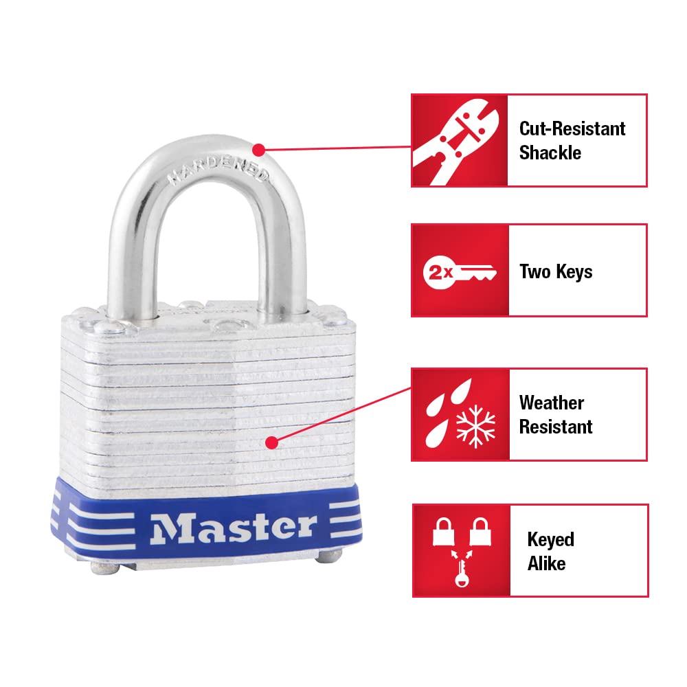 Master Lock 3QLDHCHD kłódki ze stali ocynkowanej, 4 sztuki, kolor srebrny
