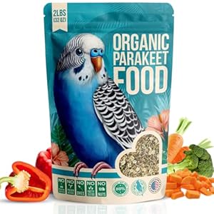 80% Organic Parakeet Food – No Dyes, Fatty Seeds, Or FIllers – Human Grade Organic Parakeet Seed, Grain & Wholesome Veggies – for Budgies, Lovebirds, Parrotlets – Made in USA (2 lbs)