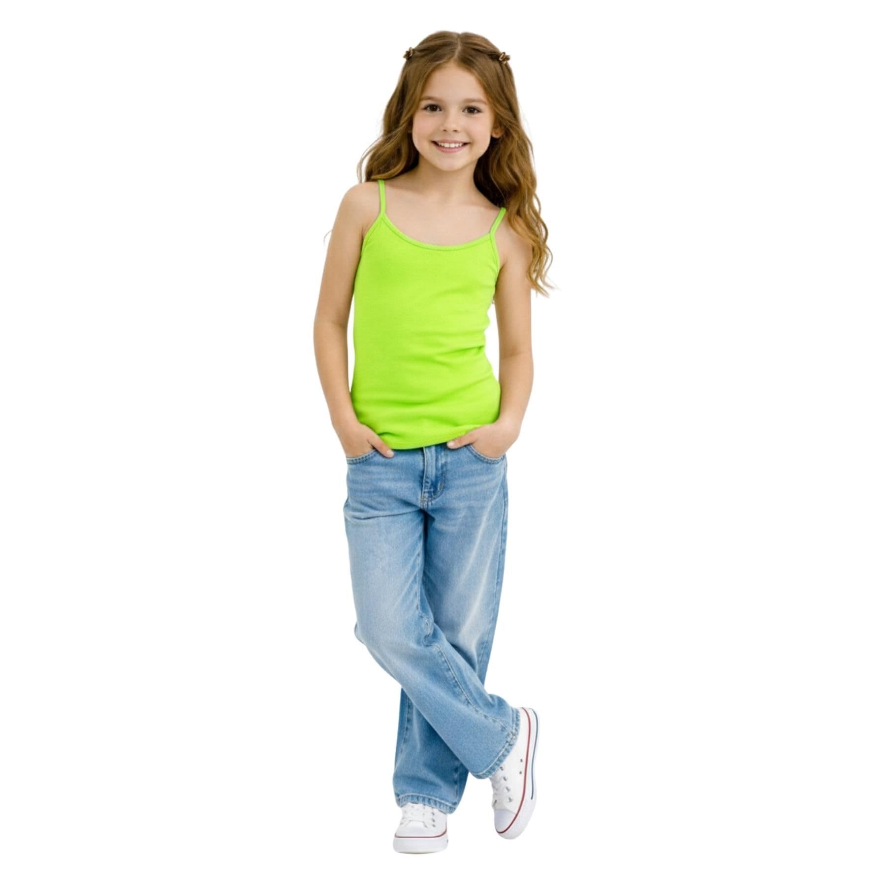 janisramone® Paquete de 4 camisetas sin mangas con tirantes delgados para niñas, chalecos de verano sin mangas, capa base ligera, camisetas de verano para niños, camisola lisa con tirantes delgados