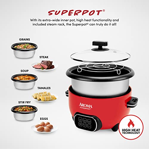 Aroma® 20-Cup (Cooked) Super Pot® Rice & Grain Cooker, Food Steamer & Multicooker With Sauté, Soup, And Spanish Rice Functions, Automatic Keep Warm Mode, Steam Rack Included, Red (Arc-1021Dr) #TOP1