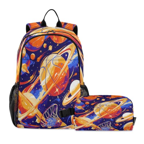 Sac à dos étudiant motif basket bleu pour l'école et sorties avec sac repas