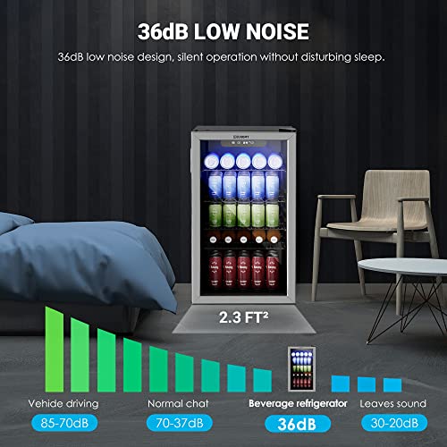 Image of EUHOMY Beverage Refrigerator Cooler, 128 Can Mini Fridge with Glass Door for Soda Beer or Wine, Beverage Cooler for Home, Office, Bar with Adjustable Removable Shelves, Silver