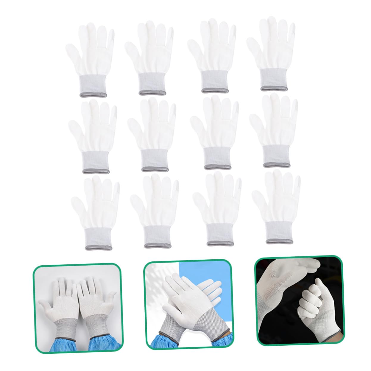 Guantes Antiestáticos de Nailon Revestimiento, 12 Pares | Trabajo de Precisión Industrial, Puño Tejido Ergonómico, Dedos Completos, para Reparación y Placas