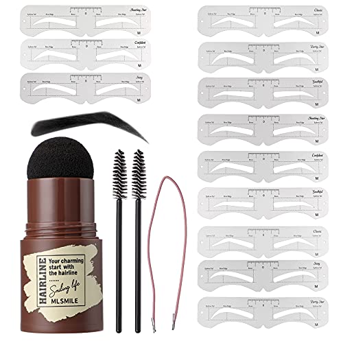 ANTIKE Makeup Eyebrow Stamp Kit Waterproof Brow Stamp and Eyebrow Stencil Kit Makeup Tools Eyebrow Powder with 12 Reusable Eyebrow Stencils (Dark Brown) LB000251-2