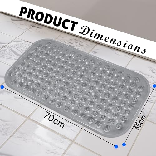 Image of Storite Rectangular Anti Skid Bath Mat with Foot Scrubber for Bath Room Shower Mat with Suction Cups & Drain Holes Silicone Floor Mat for Kids & Adults (70 X 35cm, Grey)