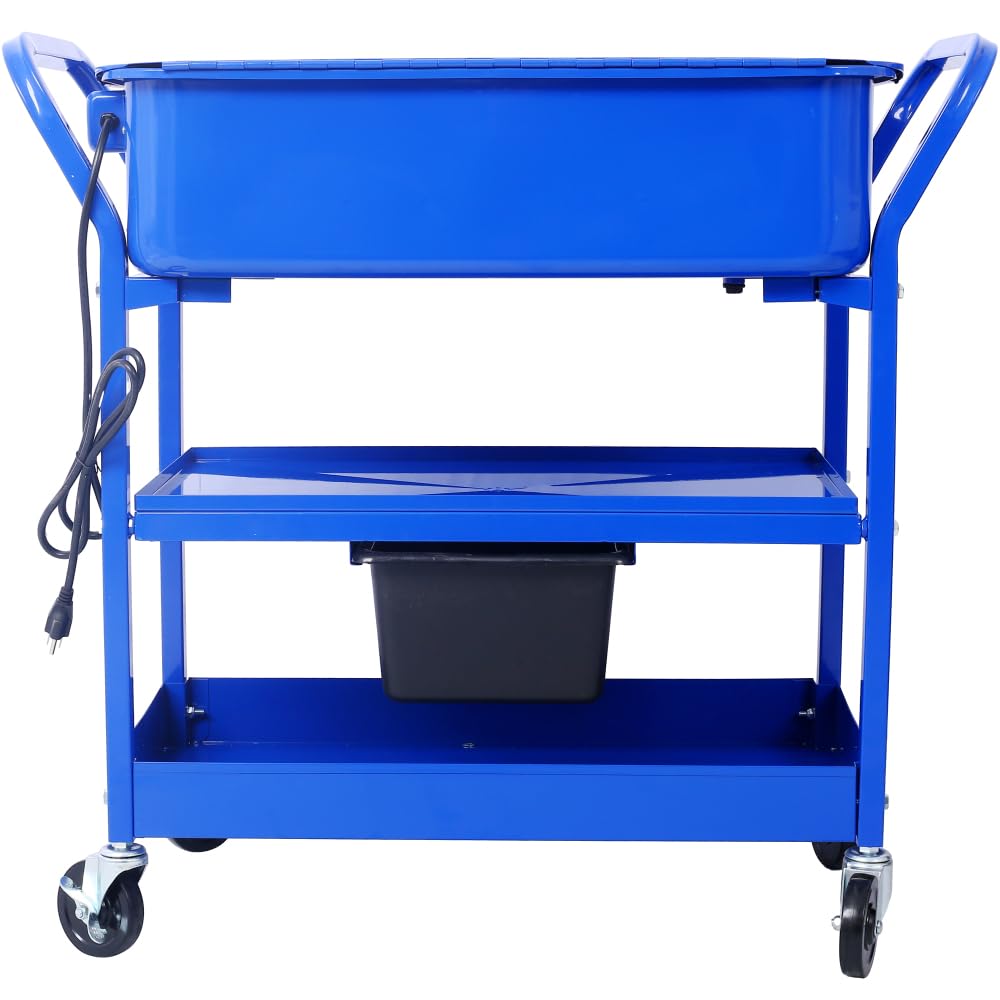 Heavy-Duty Steel Cabinet Parts Washer with Electric Pump for Automotive, Mechanical, and Workshop Cleaning Tasks (Blue + Steel-3)