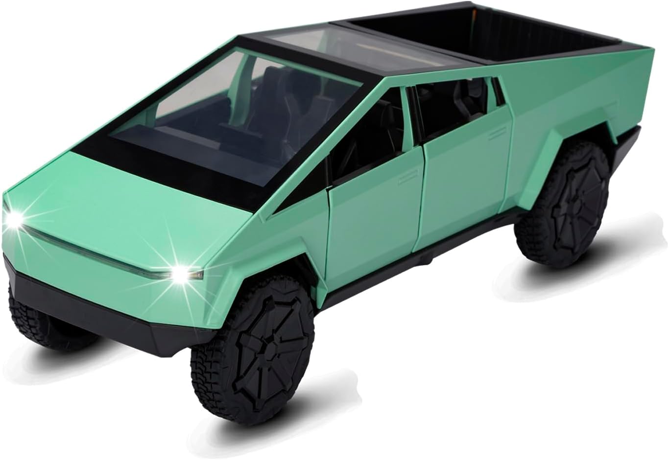 SASBSCToy Trucks for Boys Cybertruck Model Green Pickup Truck 1/24 Diecast Metal Toy Cars with Sound and Light for Kids Age 3 Year and Up