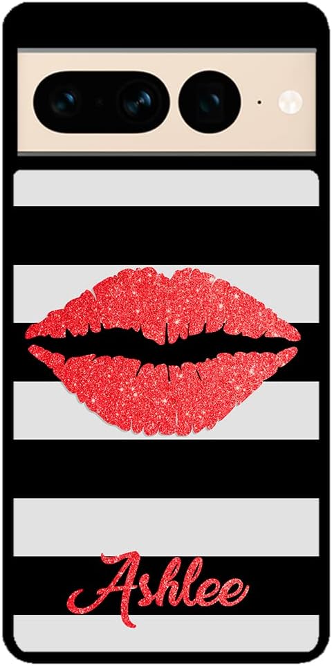 Red Lips Glitter Lipstick Personalized Black Rubber Phone Case Compatible With Google Pixel 10, 10 Pro, 10 Pro XL, 9a, 9 Pro, Pixel 9, Pixel 9 Pro XL, 8a, 8 Pro, 8, 7, 6, 6a, 6 Pro, 5, 4
