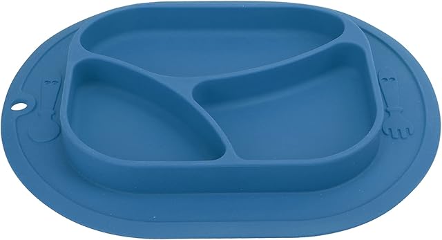 Divided Suction Plates Baby Suction Plates Washable Safe Toddlers Plates Microwave Silicone Toddler Plates for Children Boys and Girls(Blue)