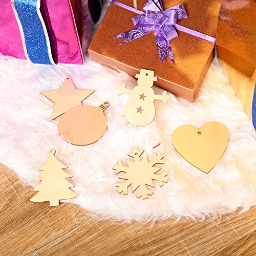 Tatuo 60 Pieces Wooden Cutouts Christmas Wood Ornaments, Star, Christmas Tree, Snowflake, Snowman Christmas Wooden Hanging Ornaments With 60 Pieces Ropes For Embellishments, Wedding, Diy Craft #TOP5