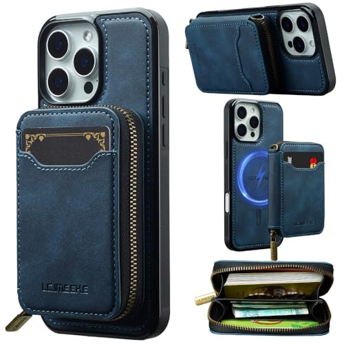 Étui iPhone 12 bleu foncé : housse portefeuille en cuir avec support magnétique amovible