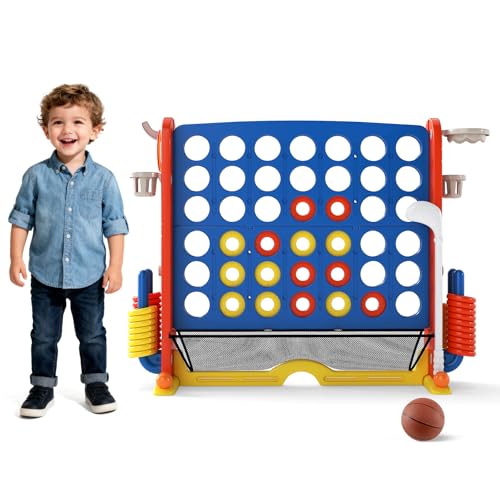FANTASK Set di giochi giganti 4 in 1, quattro vincite XXL con anelli, cestino da basket e gioco da golf, gioco da giardino con porta bevande, scomparto a rete e borsa per il trasporto, per bambini e