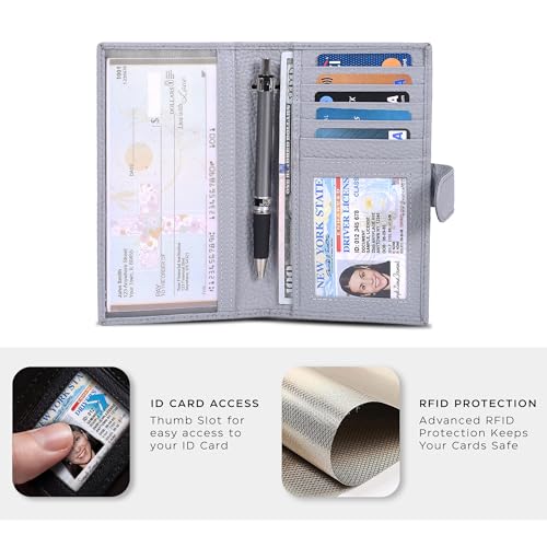 Image of Oak Leathers Checkbook Cover Slim Minimalist For Men with RFID Blocking Credit Card Holder Wallet (Steel)