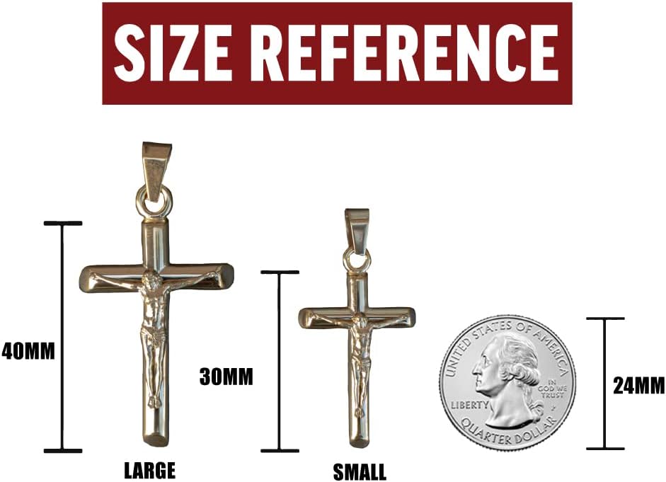 Crucifix Pendant with Chain Necklace - 14K Gold Plated Stainless Steel - 30MM or 40MM Cross