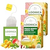 LOOMICA Mango Peach Green Tea, Fruity Tropical Green Tea Blend with Juicy Mango & Sweet Peach, Refreshing Hot or Iced Tea, No Artificial Sugar Added, 20 Count (Pack of 2）