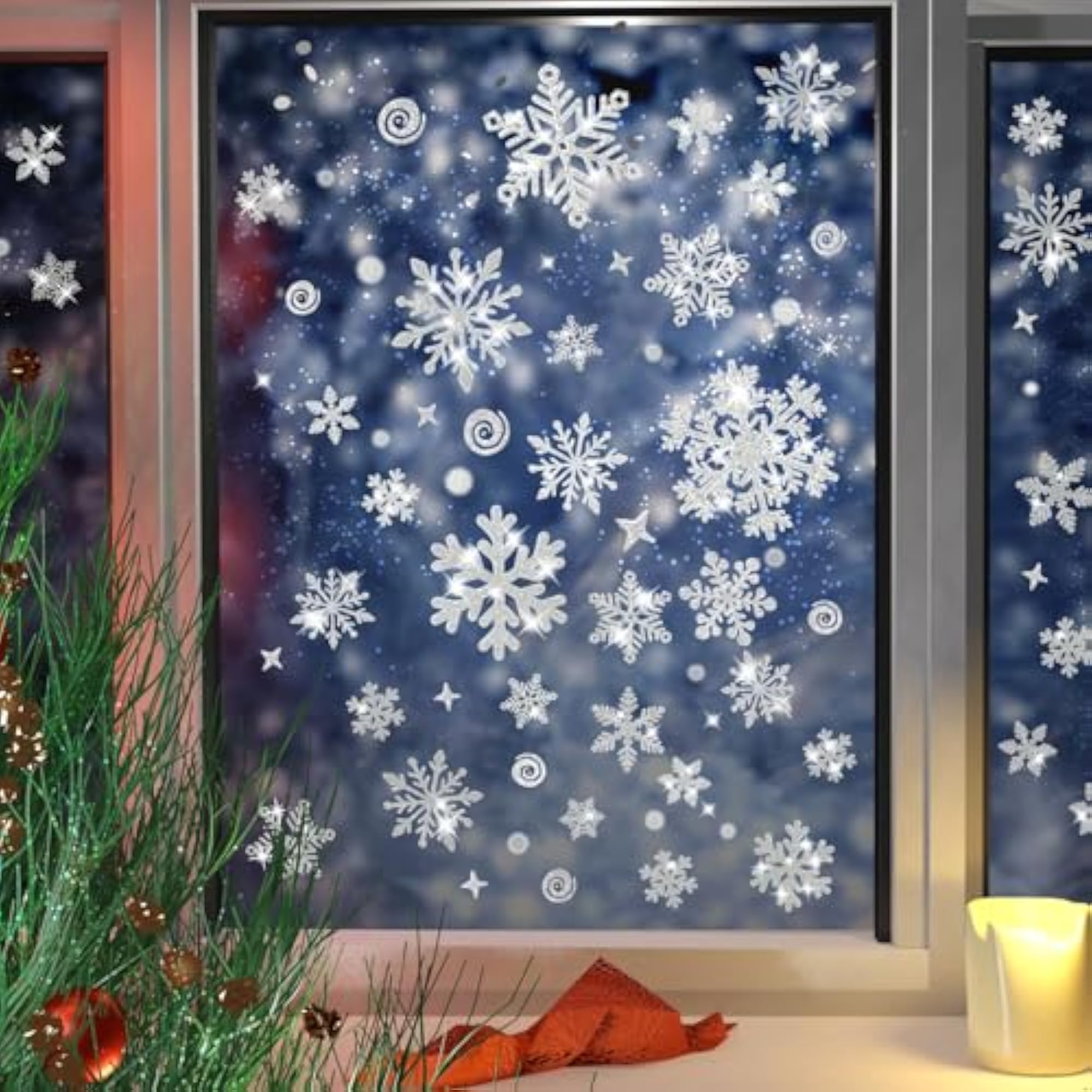 Mauts Silver Glitter Snowflake Window Stickers, 222pcs