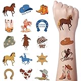 JoyfulGlam Western Temporary Tattoos for Kids, Cowboy Tattoo Stickers, First Themed Birthday Party Decorations for Boys Girls, Rodeo Games Party Supplies Favors, Prizes for Kids Classroom