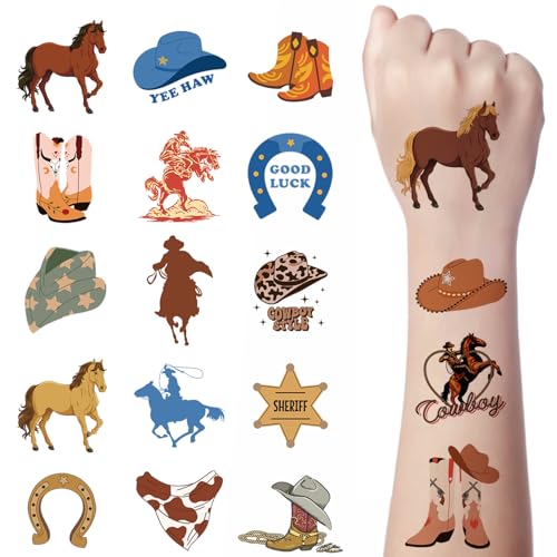 JoyfulGlam Western Temporary Tattoos for Kids, Cowboy Tattoo Stickers, First