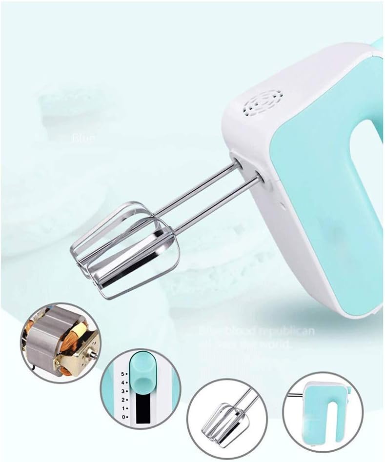 Sky Blue Portable Handheld Electric Egg Beater, 5-Speed Settings Stainless Steel Beaters Electric Hand Mixers for Kitchen