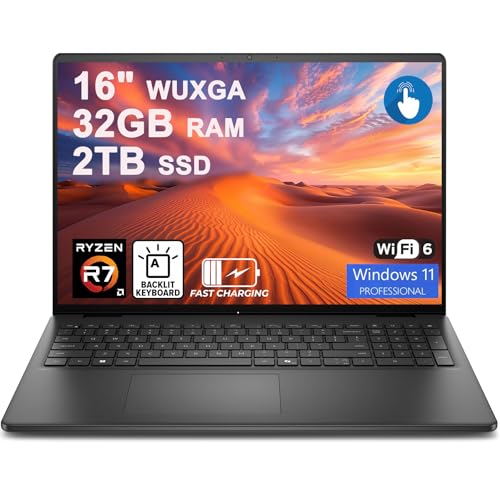 Dell 16 �m�[�g�p�\�R�� 16�C���` WUXGA �^�b�`�X�N���[�� AMD 8�R�A Ryzen 7 250 (Beats i7-1355U) 32GB DDR5 2TB SSD �o�b�N���C�g ExpressCharge Wi-Fi6 �N���G�C�^�[ �f