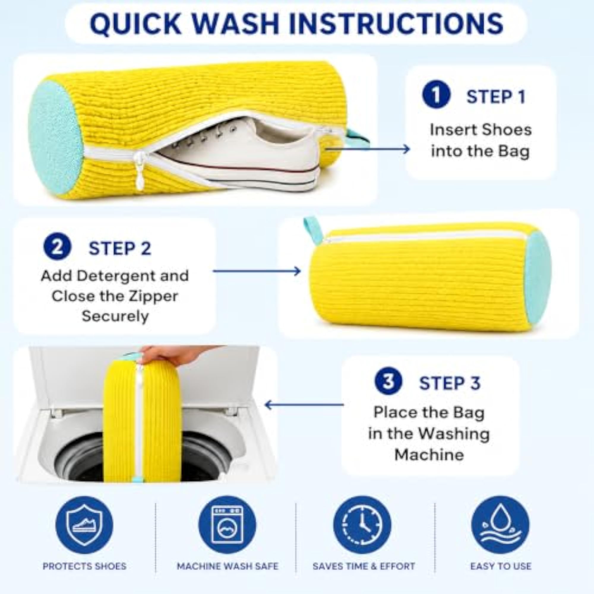 Reusable Shoe Washing Bag with Zipper, Protective Cleaning Bag