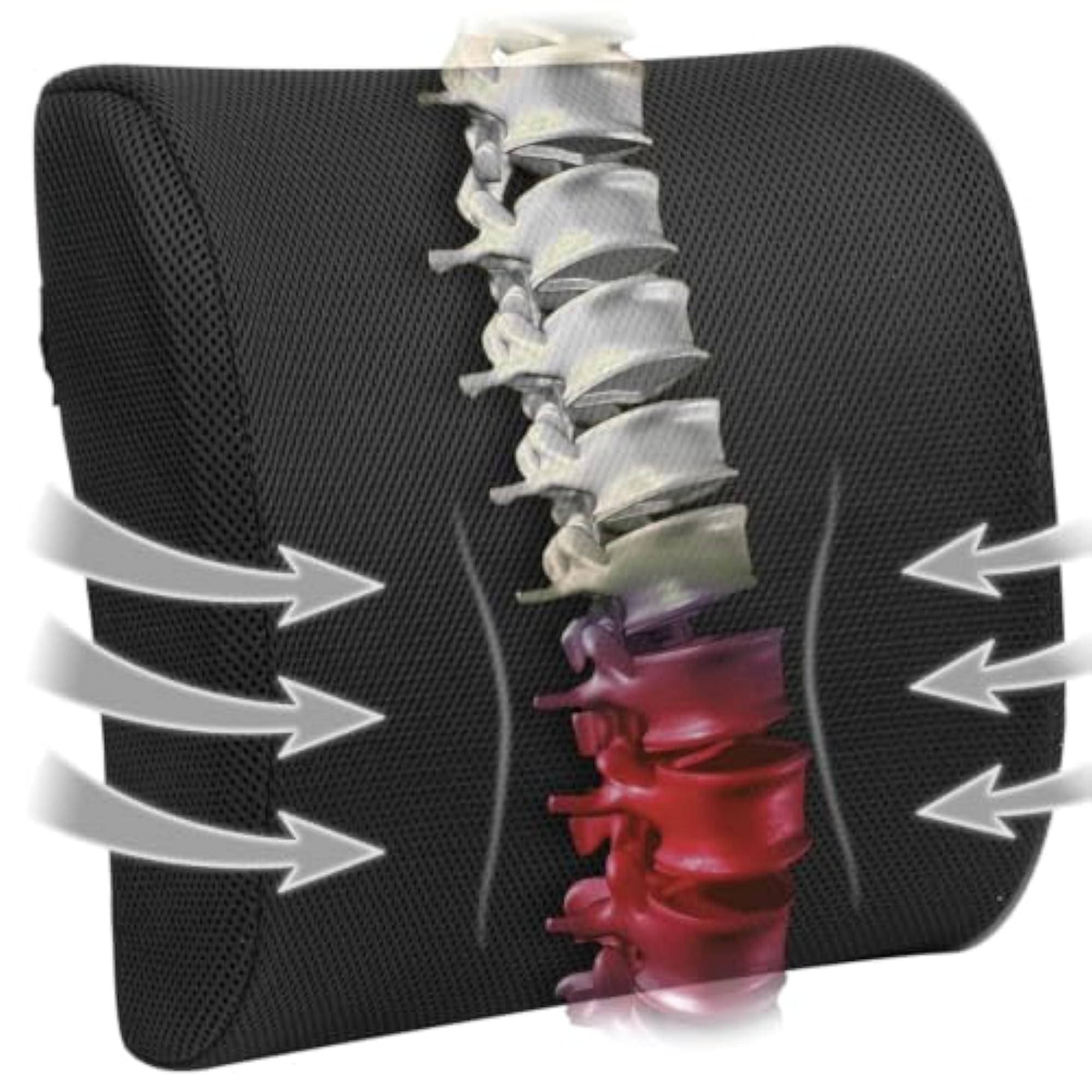 Ergonomic Lumbar Back Support Cushion with Dual Straps, Black