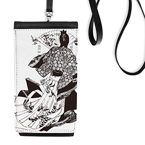Pochette téléphone Kimono Japonais femme sac suspendu cuir noir