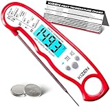 Kizen Instant Read Meat Thermometer - Best Waterproof Ultra Fast Thermometer with Backlight & Calibration. Kizen Digital Food Thermometer for Kitchen, Outdoor Cooking, BBQ, and Grill! (Red)