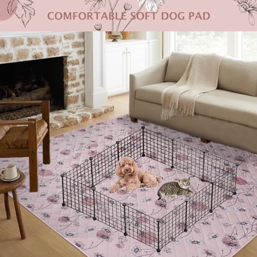 Image of IEUUMLER Washable Pee Pads for Dogs, 1 Pack Non-Slip & Waterproof Pack Whelping Pad, Reusable Washable Puppy Potty Training Pad with Fast Absorbent for Playpen EU007 (Pink Daisy, 63 inchX63 inch-1pcs)