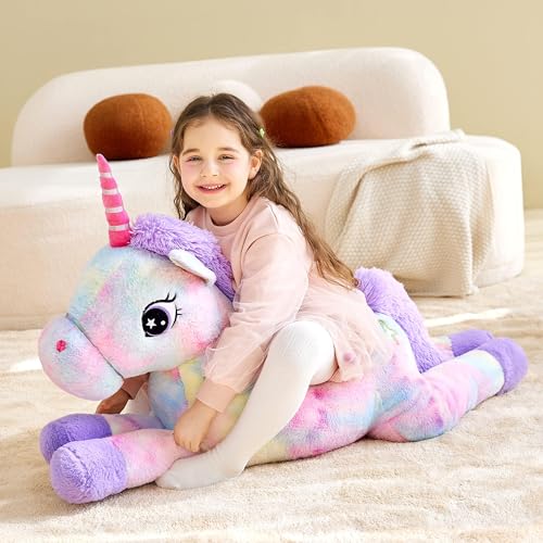 Image of IKASA Large Unicorn Soft Toy Giant Cuddly Toy, 110 cm Large Plush Toy, Huge Fluffy Soft Jumbo Plush Toy, Gift for Children