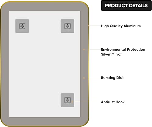 Miniatura 3 de SNUGACE Espejo de tocador dorado para baño, marco rectangular, espejo montado en la pared, 30 x 36 pulgadas (SBMSFG30)