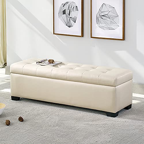 Banc ottoman en similicuir champagne avec rangement pour chaussures 100cm