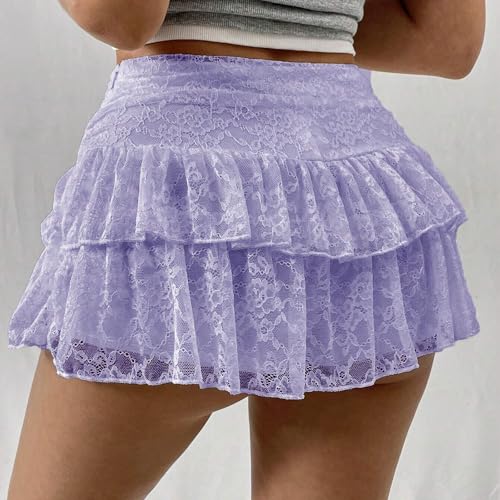 Y2K Lace Tiered Mini Skirt for Women Ruffled Pleated Lace Trim Half Slip Low Rise Flowy Short Skirts Halloween Underskirt4