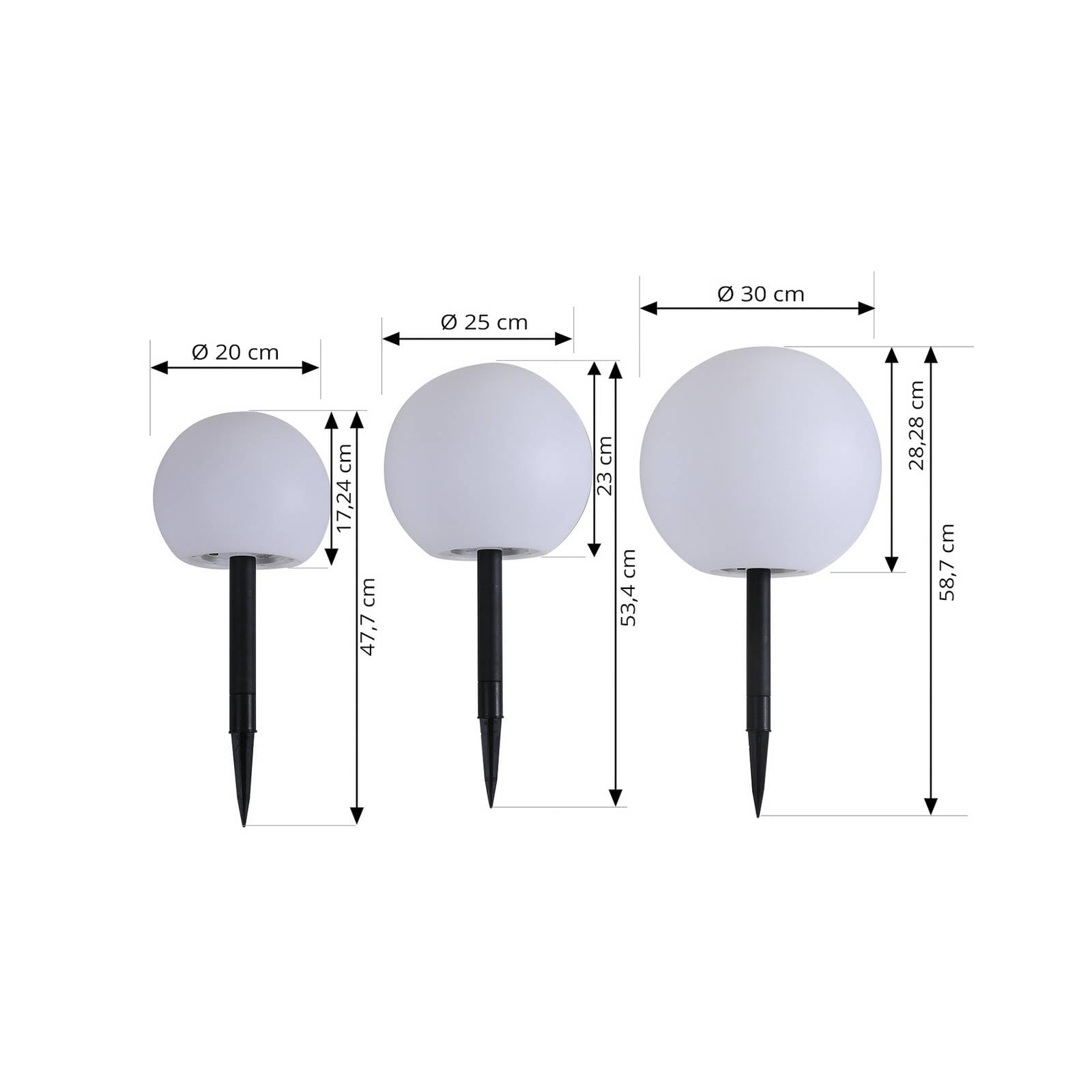 Lindby Moderne Lot de 3 lampes d'extérieur avec piquet de terre avec LED sur solaire - Lago Plastique Blanc Globe/Jardin/Luminaire/Lumiere/Éclairage