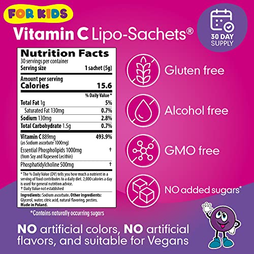 Lipo-Sachets Kids Liposomal Vitamin C Gel - Blackcurrant Flavor Kids Vitamins C. Gentle Vitamin C Supplement For Childrens Immune Support Natural No Added Sugar Liquid Vitamin C For Kids 30 Pack 500mg - Image 6