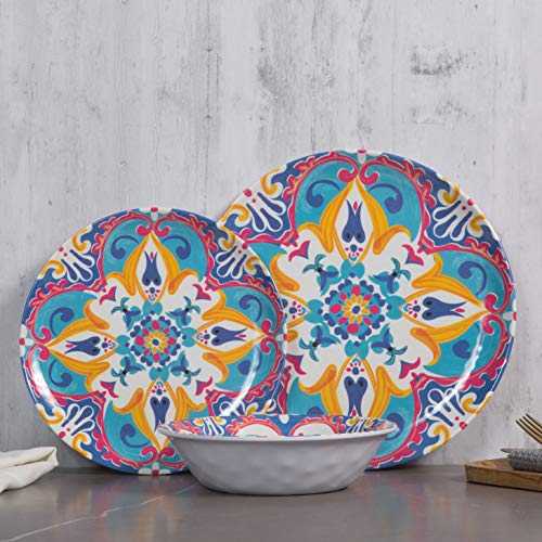 Melamine Dinnerware Set, 12pcs Melamine Dinner Plates and Bowls set, for Everyday Use