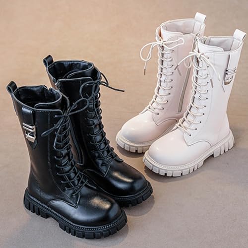Boys Girls Combat Boots Lace Up Side Zipper PU Leather Waterproof Mid Calf Riding Winter Boots for Toddler/Little Kid/Big Kid4