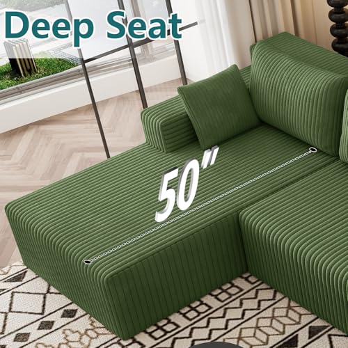 Image of 160 inch U-Shape Cloud Couch, Modern Modular Sectional U-Shape Sofa, Corduroy Boneless Couch Upholstered Couches Deep Seat Sleeper Chaise Longue for Living Room, No Assembly Required,Green