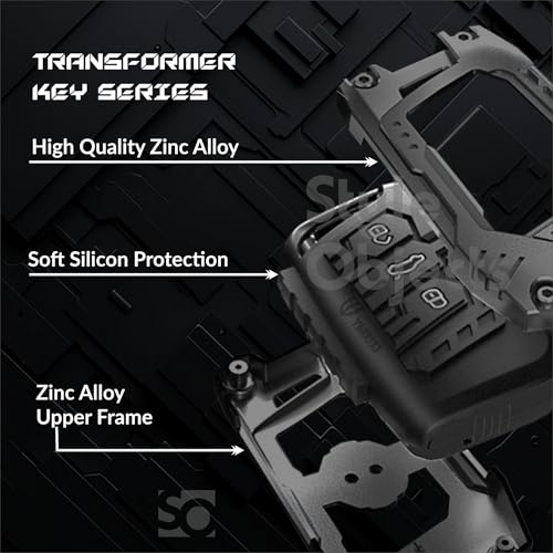 Image of STYLEOBJECT Waterproof Premium Luxury New Transformer Series Soft Silicon Car Key CoverShell with Keychain & Full Protection 3 Button Metal Smart Car Key Cover for Skoda (Kushaq, Slavia, kylaq)