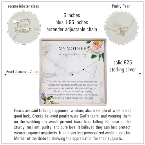 RareLove To My Mother on My Wedding Day,Mother of the Bride Gifts from Daughter Gifts for Mom Necklace 925 Sterling Silver Simple Pearl Necklace Wedding Jewelry2
