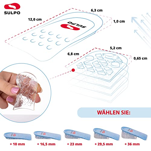 Foto von SULPO Einlegesohlen mit Erhöhung - Schuheinlagen aus Silikon, mit Keilabsatz - 5 Lagen, verstellbar, mit Luftkissen - Für Männer & Frauen - 1 Paar Einlagen,