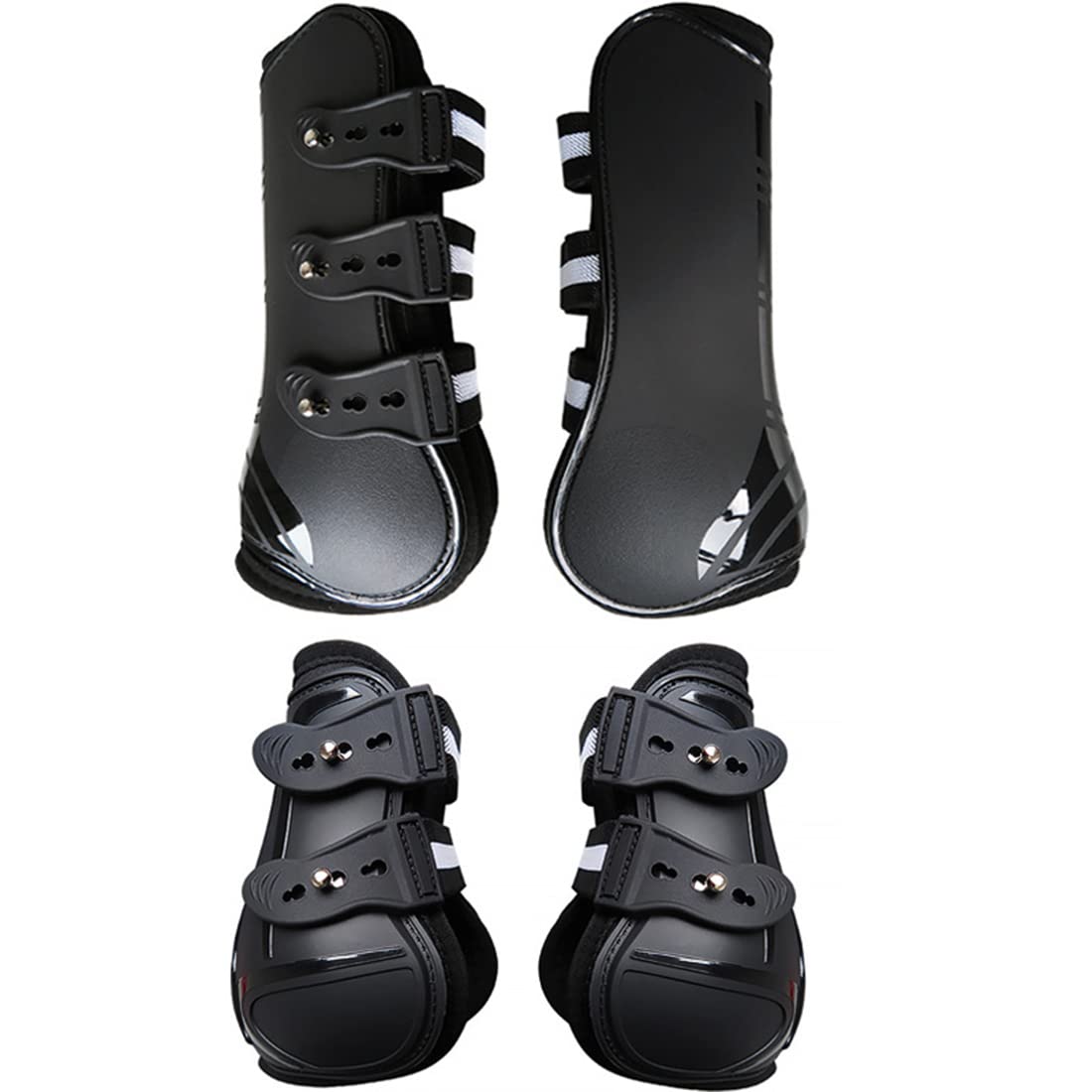 Wandrola Adjustable Horse Sport Splint Boots - Open Front Jumping Tendon Sport Boots, Hind Fetlock Boots, Secure Leg Protection, Classic Equine Supplies, Set of 4 (Black, M)