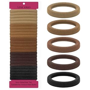 YISCOKO Hair Bands – No Damage Elastics for Thick Hair, Ponytail Holders (50 pcs, 5 colors)