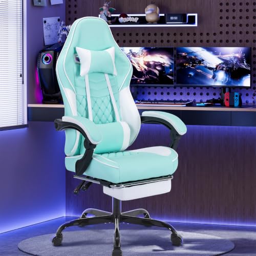 Image of Gaming Desk Chair for Adults, Ergonomic Gaming Chair (Green+White)