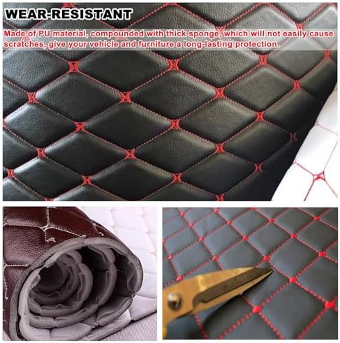 Faux Leather Fabric Quilted Foam Vinyl Fabric Upholstery Thick 6mm Foam Backed for Cars Vehicle Seat Cover Furniture Auto Headliner Repair Headboards DIY Craf(Size:1.5x1m/59x39in,Color:White Thread 1) — view 2