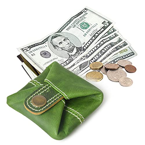 Leather Coin Pouch Change Holder Mini Pocket Wallet For Men Women (Green, Pack Of 1) #TOP5
