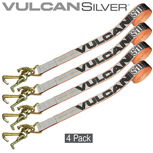 Vulcan Car Tie Down Strap Only - Rtj Hooks - 96 Inch - 4 Pack - Silver Series - 3,300 Pound Safe Working Load #TOP1