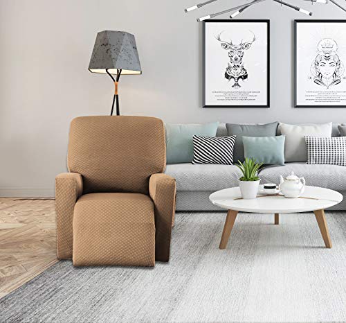 Linentopia Furniture Recliner Slip-Cover, 1-Pc Protector Cover For Chair Recliner, Solid Color, Form-Fit Stretch, Polyester Spandex Fabric, Diamond-Shape Nonslip, (Deziray, Reclnr, Gold) #TOP2