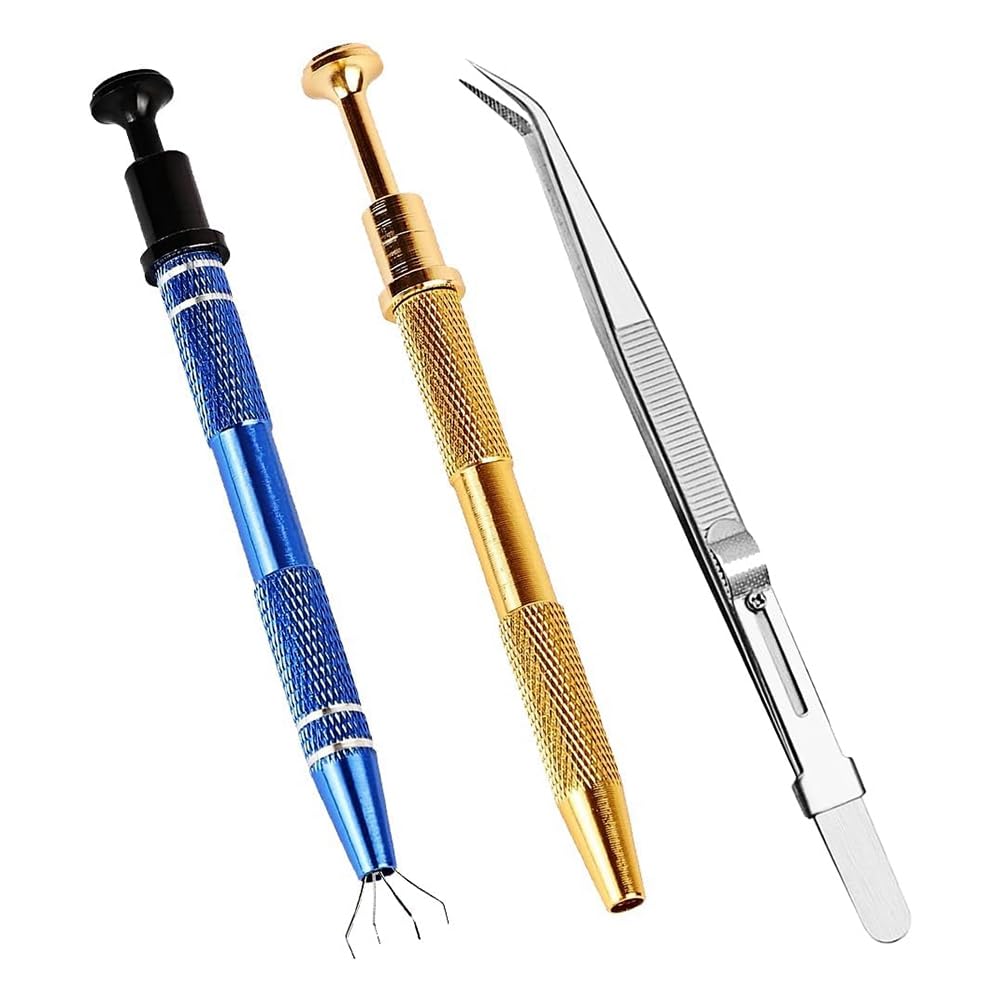 Ctrlzs 3 Pcs Piercing Ball Grabber-Tool 2 Pack 4 Claw Jeweler's Pick Up Tool And 1 Pack Stainless Steel Jeweler's Tweezer